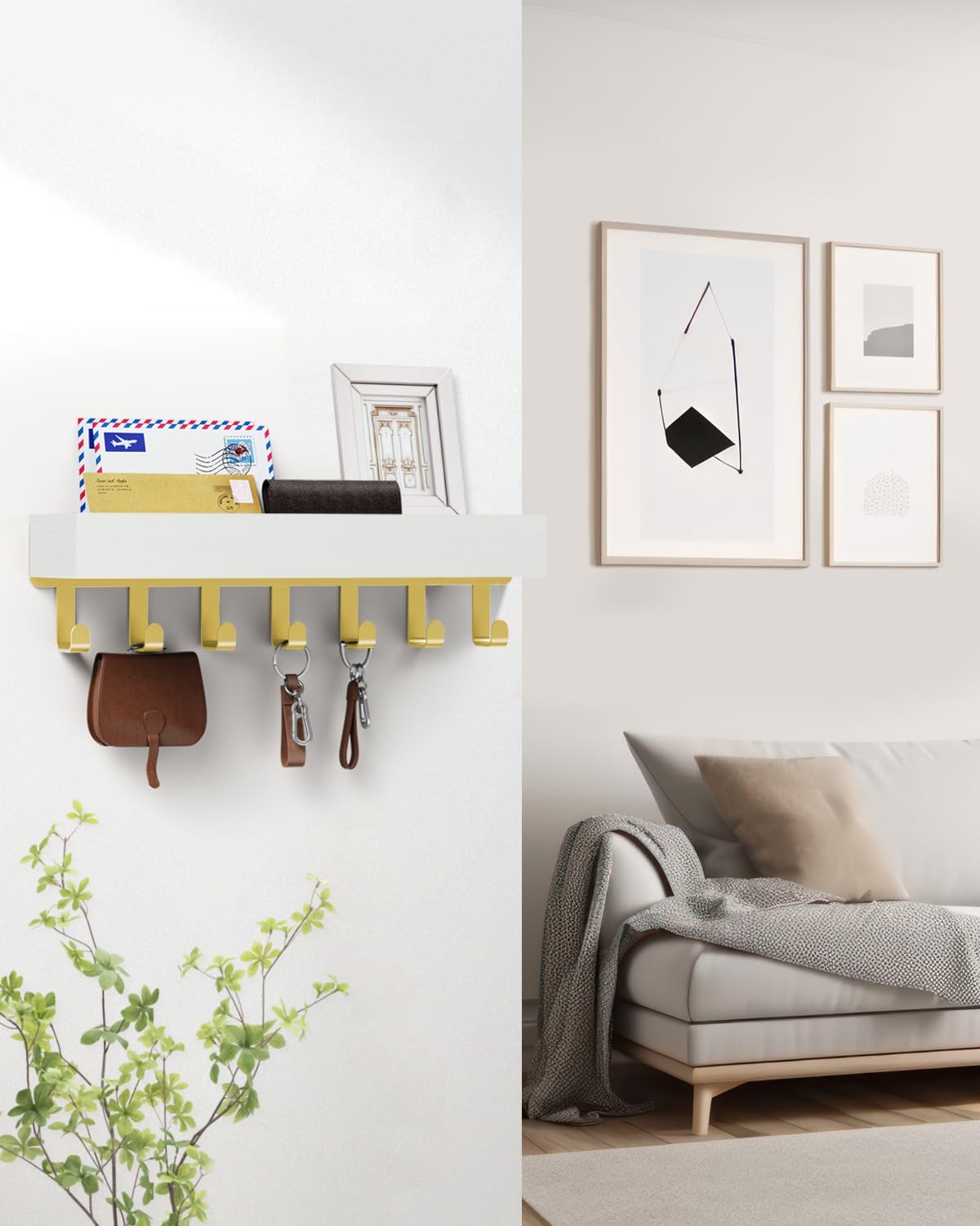Key Holder Wall Mount Magnetic Adhesive, Key Hooks Rack with Shelf | Key Hanger with Mail Organizer for RV Camper Fridge Living Room Decor, Home Essentials, Black
