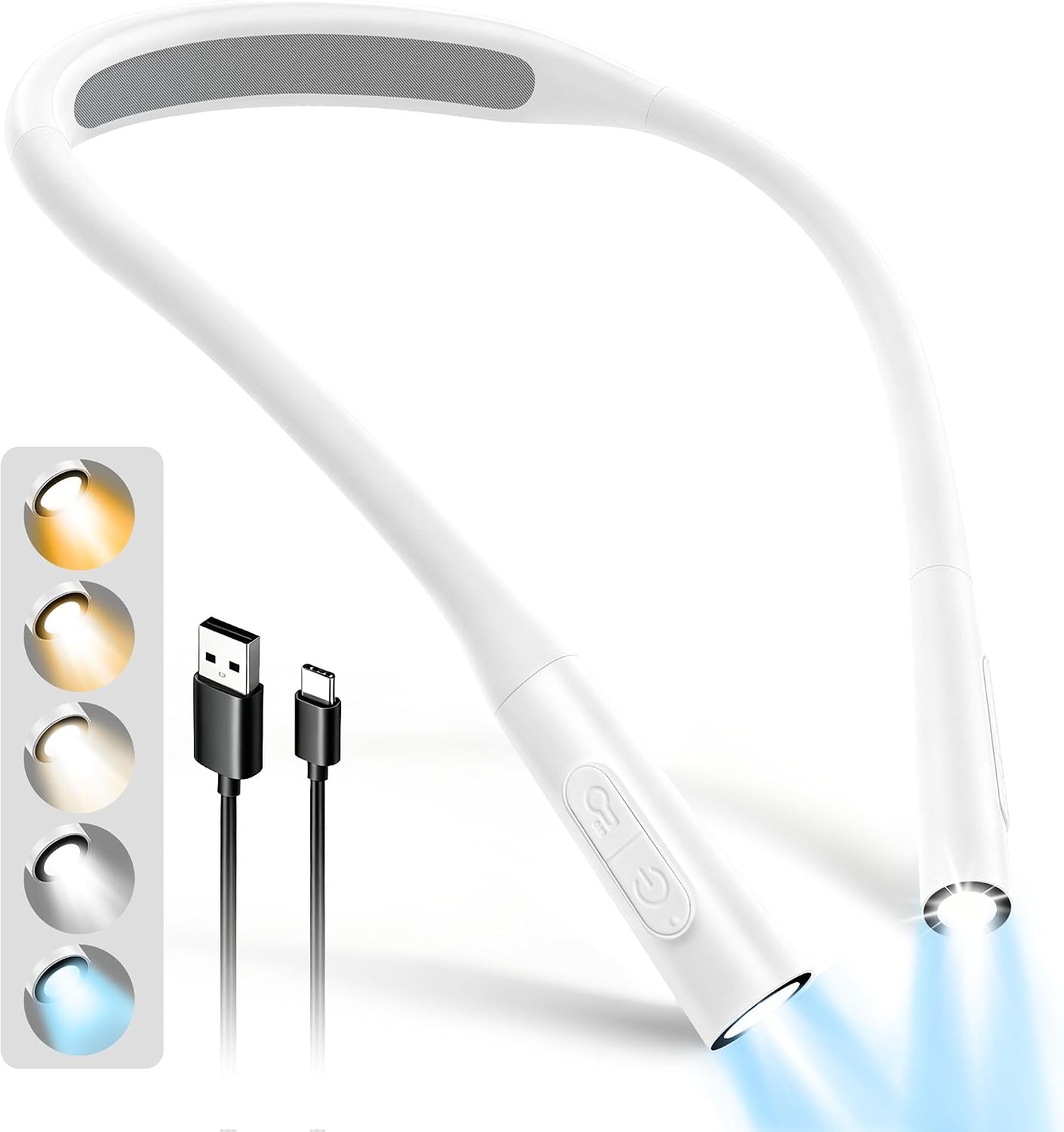 Glocusent Neck Book Light, Rechargeable Neck Lights for Crafts Reading | 1200mAh, Hands Free, 5 Colors, 5 Brightness, Lightweight, Book Lovers Gifts, Ergonomic, Bendable, Knitting, Repairing, Reader