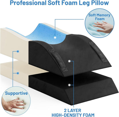 TranquilRelax Leg Elevation Pillow for After Surgery, Wedge Pillow, Grey | Single-leg design, adjustable height, U-shaped cradle, supportive memory foam, washable cover, leg elevation for swelling
