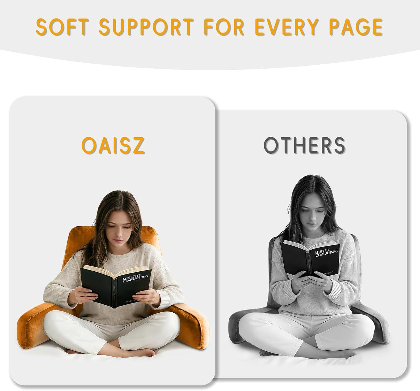 OAISZ Reading Pillow for Sitting in Bed with Shredded Memory Foam, Grey | 19-Inch Back Pillow for Sitting Up in Bed, Extended Arms, Side Pockets, Supportive Adjustable Pillow Removable Washable Cover