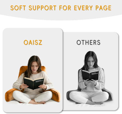 OAISZ Reading Pillow for Sitting in Bed with Shredded Memory Foam, Grey | 19-Inch Back Pillow for Sitting Up in Bed, Extended Arms, Side Pockets, Supportive Adjustable Pillow Removable Washable Cover
