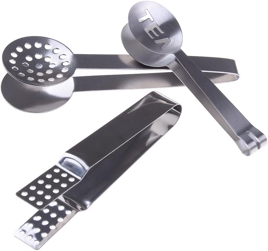 4 Pcs Stainless Steel Tea Bag Tongs Teabag Squeezer Strainer Holder Grip Metal Spoon Mini Sugar Clip Kitchen Bar Tools
