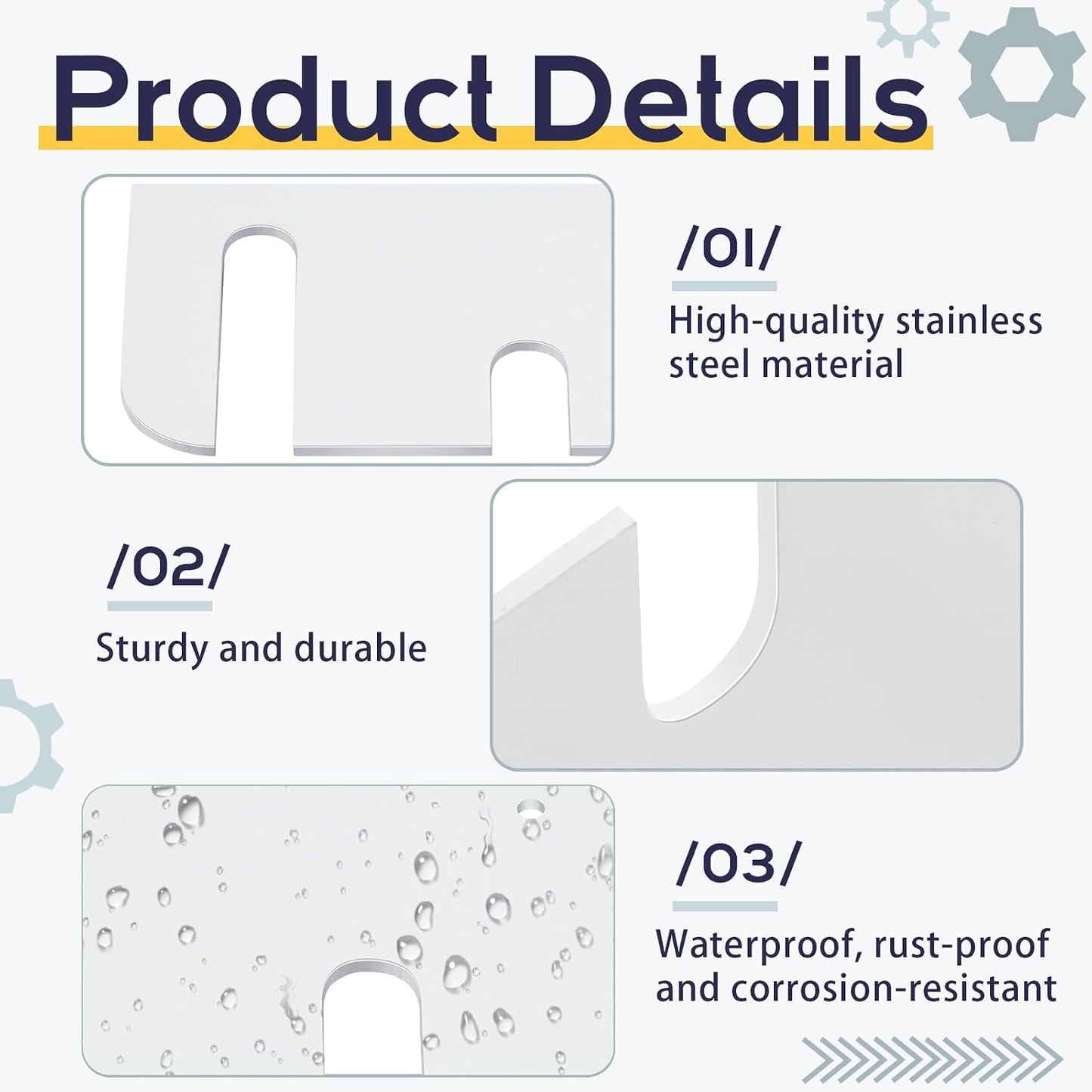 10 Pcs Hardware Door Hinge Shims Stainless Steel Metal Coated Finish Door Hinge Shim for Repair Kit (4 Inch,White)