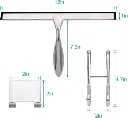 Shower Squeegee for Glass Doors,10-Inch Shower Glass Squeegee, Matte Black Shower Squeegee for Shower Doors,Mirror,Windows, with Shower Door Hook and Adhesive Hook
