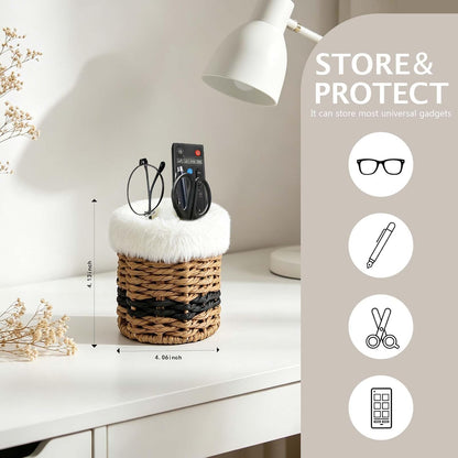 Paper Rope Plush Lined Eyelasses Holder Stand for Nightstand Desk