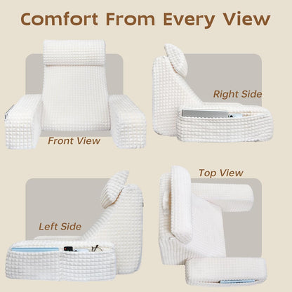 Vekkia 19'' Reading Pillow for Adults with XL Side Pockets, Adjustable Arms | 45° Back Support Chair for Sitting in Bed, Washable Cover, Perfect for Gaming, Watching TV, Relaxing, or Recovery, Gift Idea