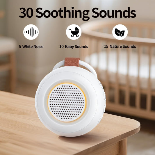 Sound Machine Noise Machine with 30 Soothing Sounds 12 Night Lights 4 Timers Memory Function 32 Level Volumes Rechargeable Battery for Sleeping Working Relaxing for Baby Adults Kids White