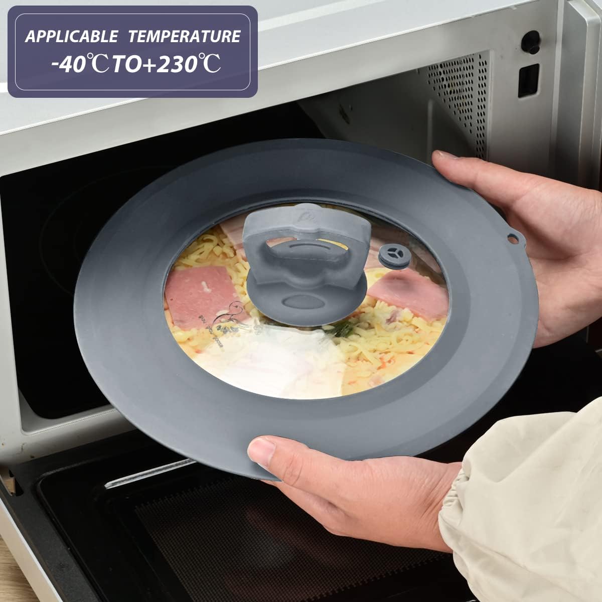 Vented Tempered Glass Universal Lid for Pot Pan Skillet with Heat Resistant Silicone Rim Microwave Splatter Lid Cover Microwave Safe Fit 11.5" 12" 12.5" Cookware, Dishwasher Safe Black