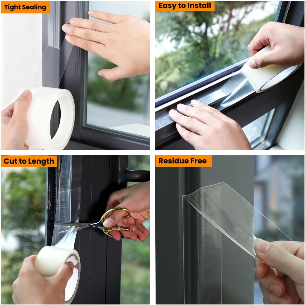 Transparent Window Weather Sealing Tape, 2 Rolls of 1.18-Inch x 33 Feet, Clear Window Draft Isolation Sealing Film Tape, Window Draft Stopper for Drafty Windows, No Residue