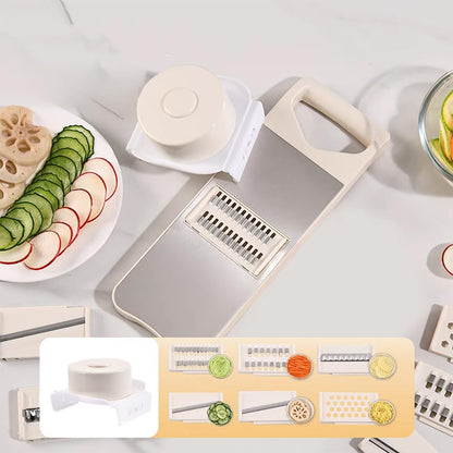 NACOLUS 6-Blade Mandoline Slicer for Kitchen,Handheld Vegetable Slicer | stainless steel surface,straight slicer 1/3mm,shredder 2/3mm,waffle fry cutter,grater,finger-safe hand guard,garlic slicer