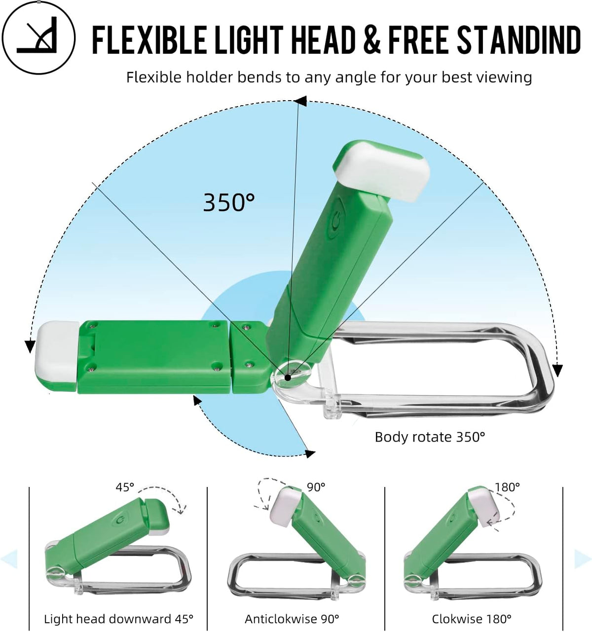 EGWASER Book Light for Reading in Bed, USB Rechargeable Clip on Book Lights, 3 Brightness Adjustable Dimmable Bookmark Light for Eye-Protection, Reading Lamp for Bookworms, Travel (Dark Green)