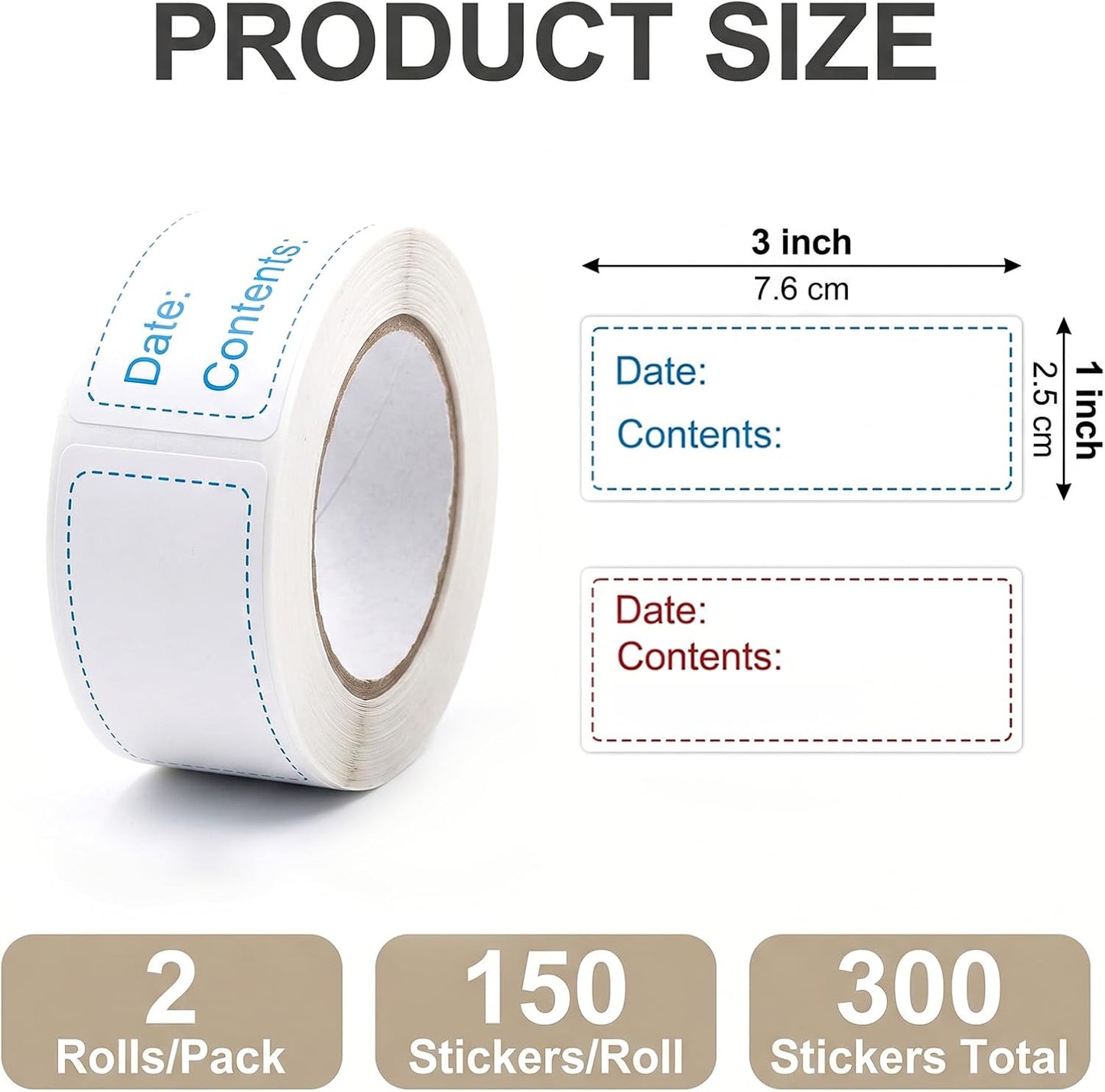 300Pcs Removable Food Labels Stickers, 1 x 3 Inch Freezer Labels for Food Containers, Date Stickers for Refrigerator Kitchen Restaurants Grocery Stores Markets Easy Clean No Residue