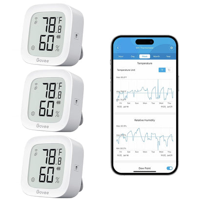Govee WiFi Thermometer Hygrometer H5103 with Electronic Ink Display | Temp and humidity monitor with alert, 2.4G WiFi & Bluetooth, 2-yr data export. For bedroom, wine cellar, basement