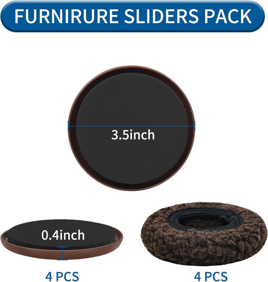 Furniture Sliders, 2-in-1 Moving Pads for All Floor Types, 8 Pack 5" | Kayzn Multi-Surface 8 Pack 5" Reusable Carpet Sliders and 8 Hardwood Socks - Protect Floor and Easier to Move Your Furniture