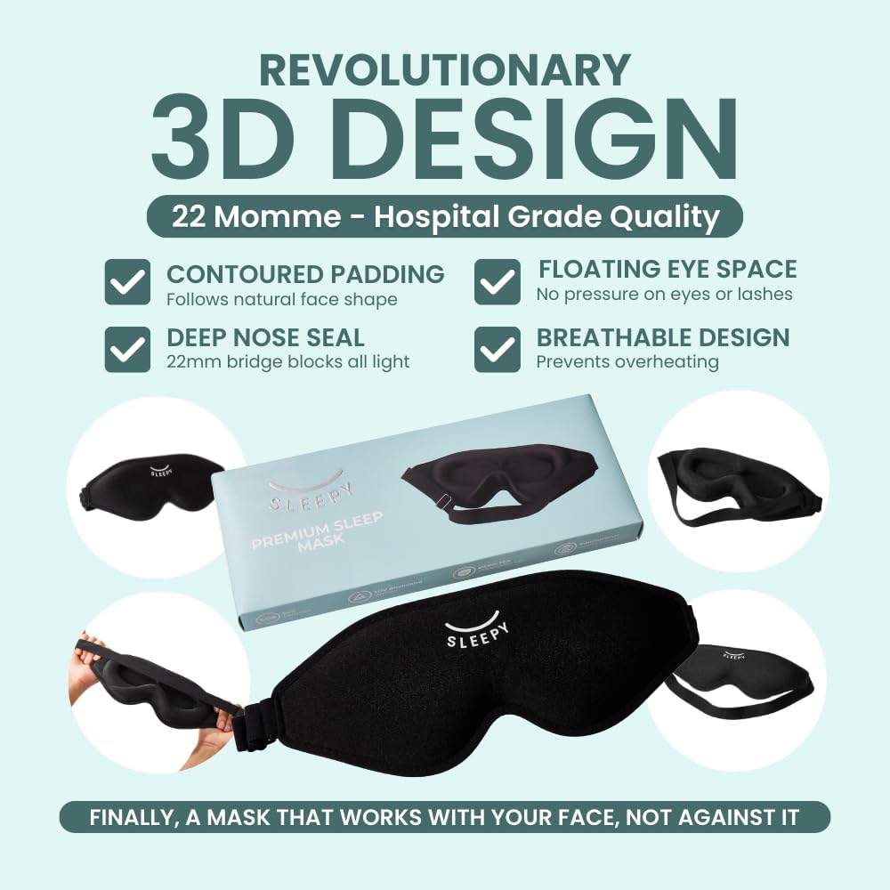 GLOWCO 3D Sleep Mask, Contoured Eye Mask for Sleeping – 100% Blackout, Zero Pressure, Adjustable Strap, Light Blocking Eye Cover for Side Sleepers & Back Sleepers, Travel, Men and Women