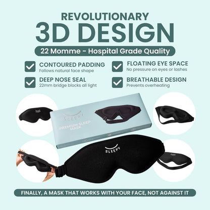 GLOWCO 3D Sleep Mask, Contoured Eye Mask for Sleeping – 100% Blackout, Zero Pressure, Adjustable Strap, Light Blocking Eye Cover for Side Sleepers & Back Sleepers, Travel, Men and Women