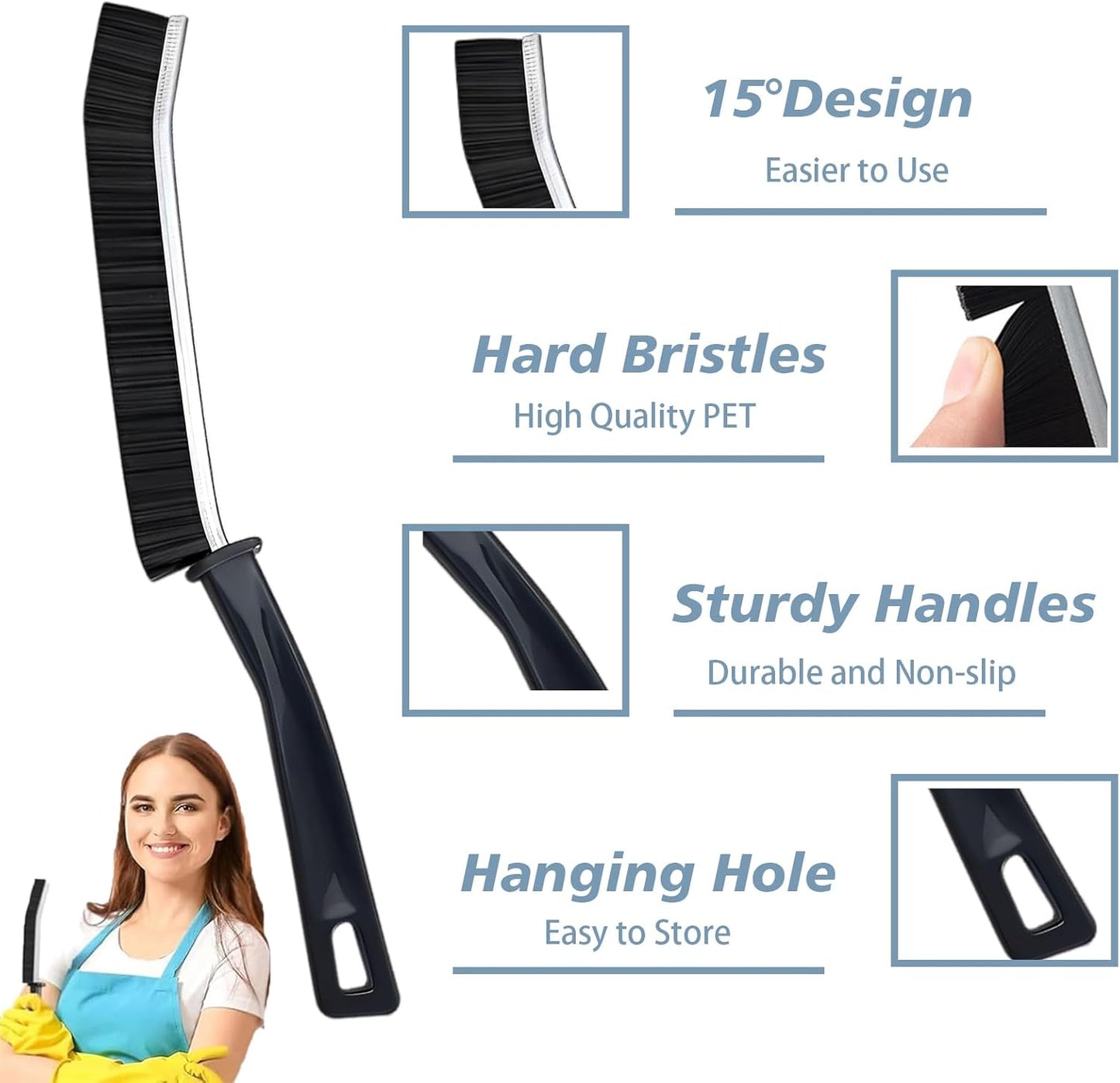 Crevice Cleaning Brush Magic Brush Tool, Bathroom Tile Groove Gap Radiator Window Sink Alloy Cleaning Scrubbing Brushes with Long Handle, Thin Cleaning Supplies for Home Kitchen Narrow Corners
