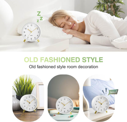 Analog Alarm Clock, Silent Non-Ticking with Night Light, Fashionable Round Metal Alarm Clock for Office, Battery Operated, Bedroom, Elderly, Adults, Children, Student Gifts