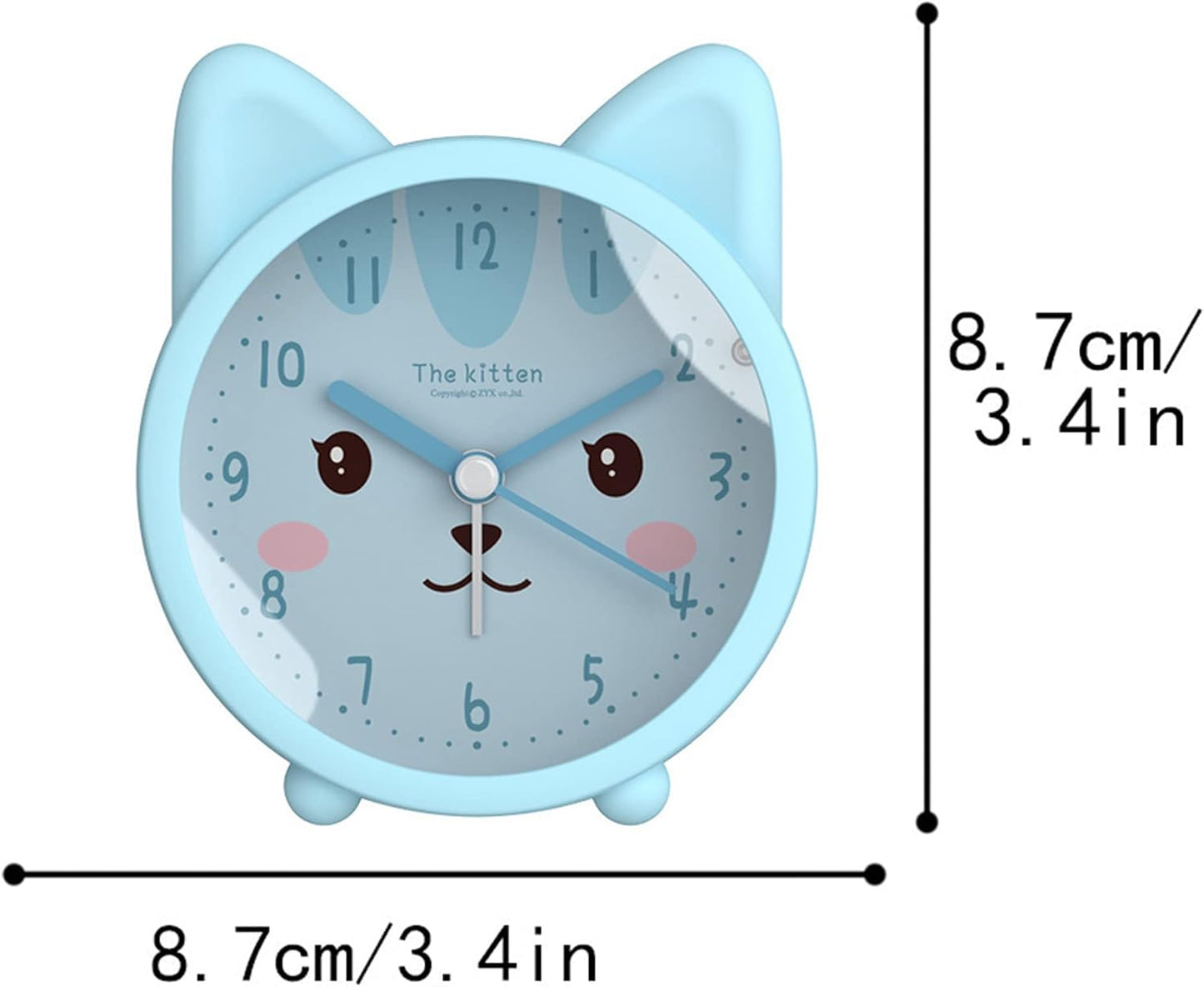 3" Cat Silicone Analog Alarm Clock Silent Non Ticking Backlight Desk Clock