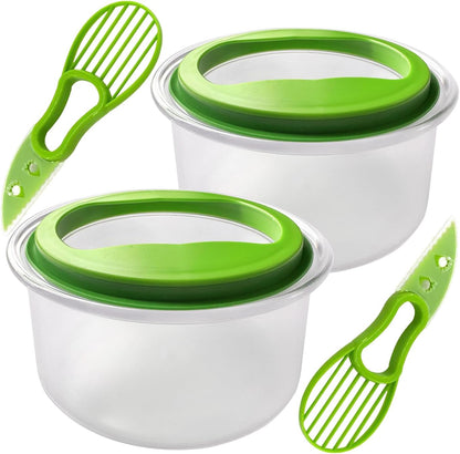 2 Pack Guacamole Keeper, With Green Airtight Lid And Avacado Multi-Functional Cutting Tool, Avocado Container, For Guacamole, Fruit, Salad Storage