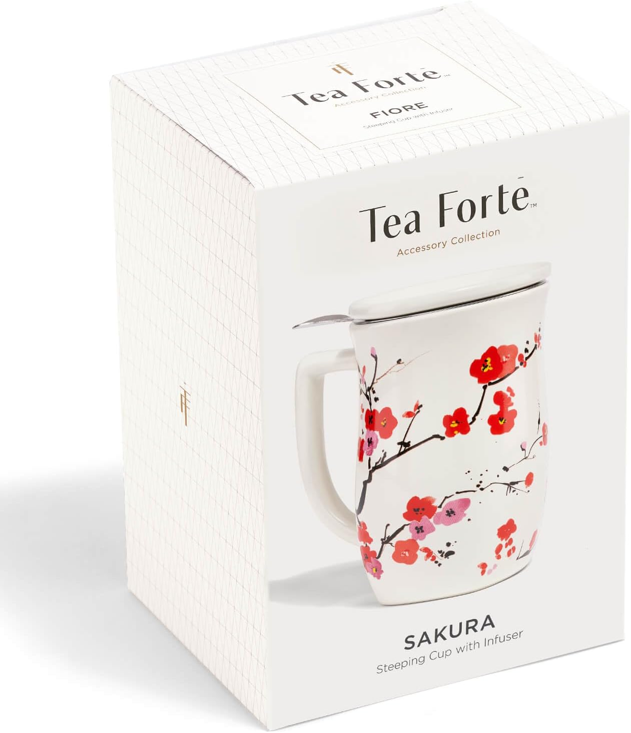 Tea Forte Ceramic Fiore Tea Cup with Infuser, Blue Agave, 14 oz | Insulated Ceramic - Stainless Steel Loose Leaf Infuser - Keeps Tea Hot Longer - Lid Included - Microwave & Dishwasher Safe