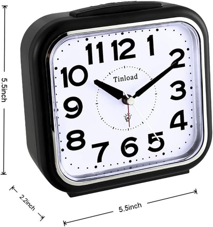 Tinload 5.5" Large No Ticking Analog Alarm Clock,Silent Readable for Seniors,Easy to Set,Gradual Rise Alarm,Big Numbers,Gentle Wake,Snooze, Lighted on Demand,Battery Operated,Black