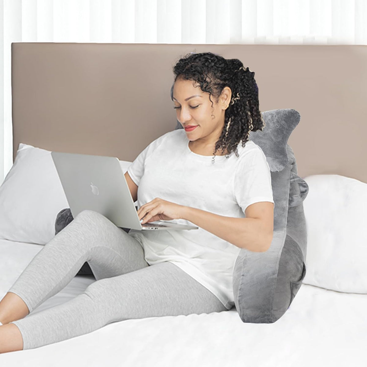 SLIGUY Reading Pillow for Sitting in Bed Couch Adult, Back Pillow with arm Support and Pockets, Adult Back Pillow Bed Chair for Bed Rest, Reading, Watching TV, Gaming for Boys and Girls Dark Grey