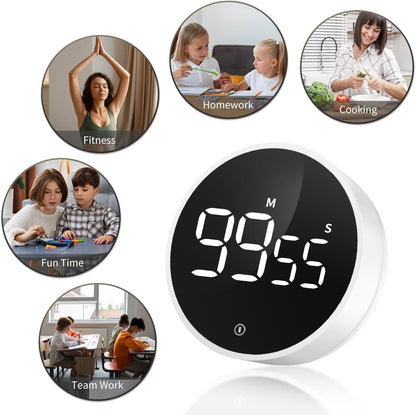 Digital Magnetic Kitchen Timer & Stopwatch with LED Display, Space Gray
