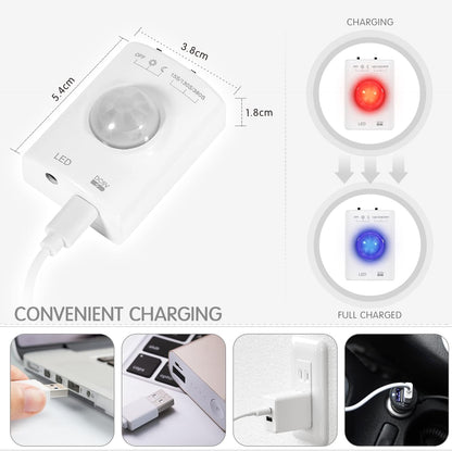 Rechargeable Under Cabinet Lighting, 2M Motion Sensor LED Light Strip, 6000K Cold White Night Light for Closet, Stairway, Stairs, Counter, Kitchen Cupboard, Bedroom, Bathroom