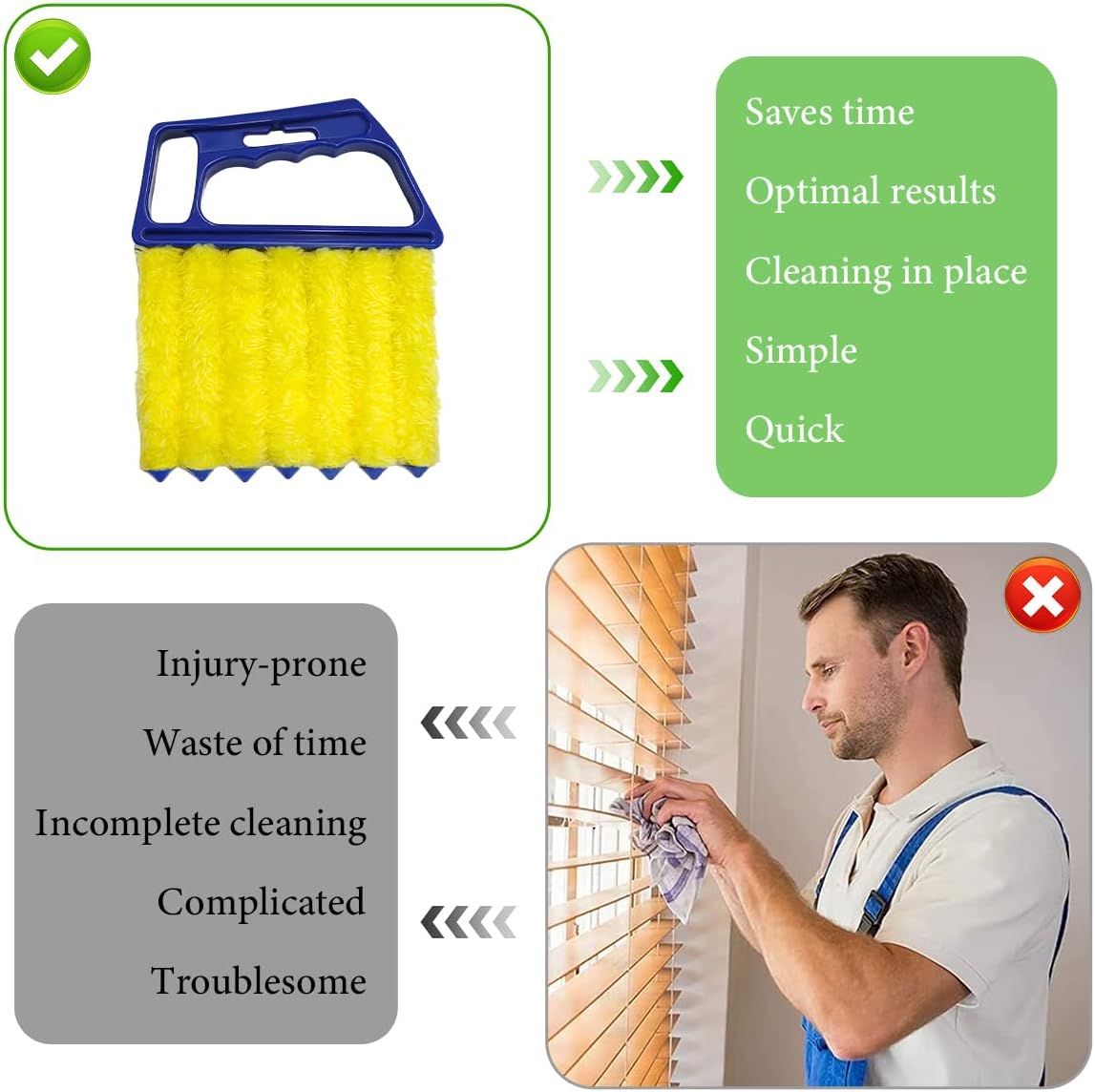 DXNQ 2 PCS Blind Cleaner Duster Tool, Window Venetian Hand-held 7 Finger Dusting Cleaner Brush, Blinds Cleaning Brush Tool for Window Shutters Air Conditioner, Car Accessories (Blue+Green)