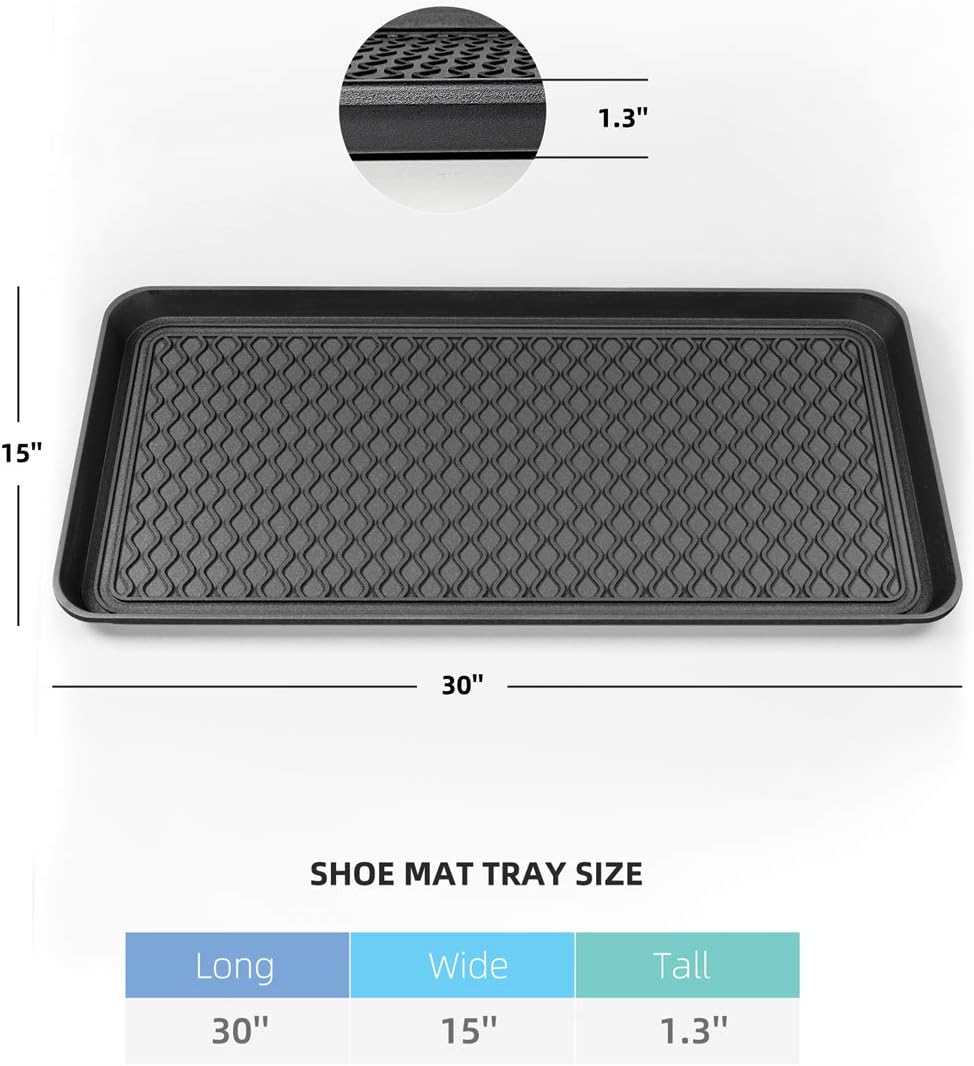 Finorder Boot & Shoe Trays, 2 Pack, 30" x 15" x 1.2", Gray | Multi-Purpose Duty Shoe Mat for Indoor and Outdoor, Plastic Pet Feeding Mat, Plastic Boot Tray for All Weather