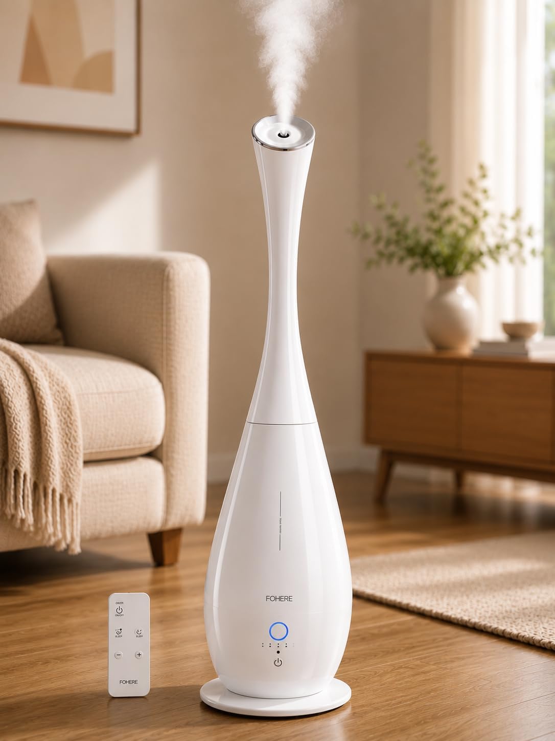 FOHERE Humidifiers for Bedroom Large Room, 5L Cool Mist Quiet Humidifier 48H Long Last for Indoor Plant, Baby, Home, Office with Humidity Sensor, Aroma Box, 3 Speed Settings, White