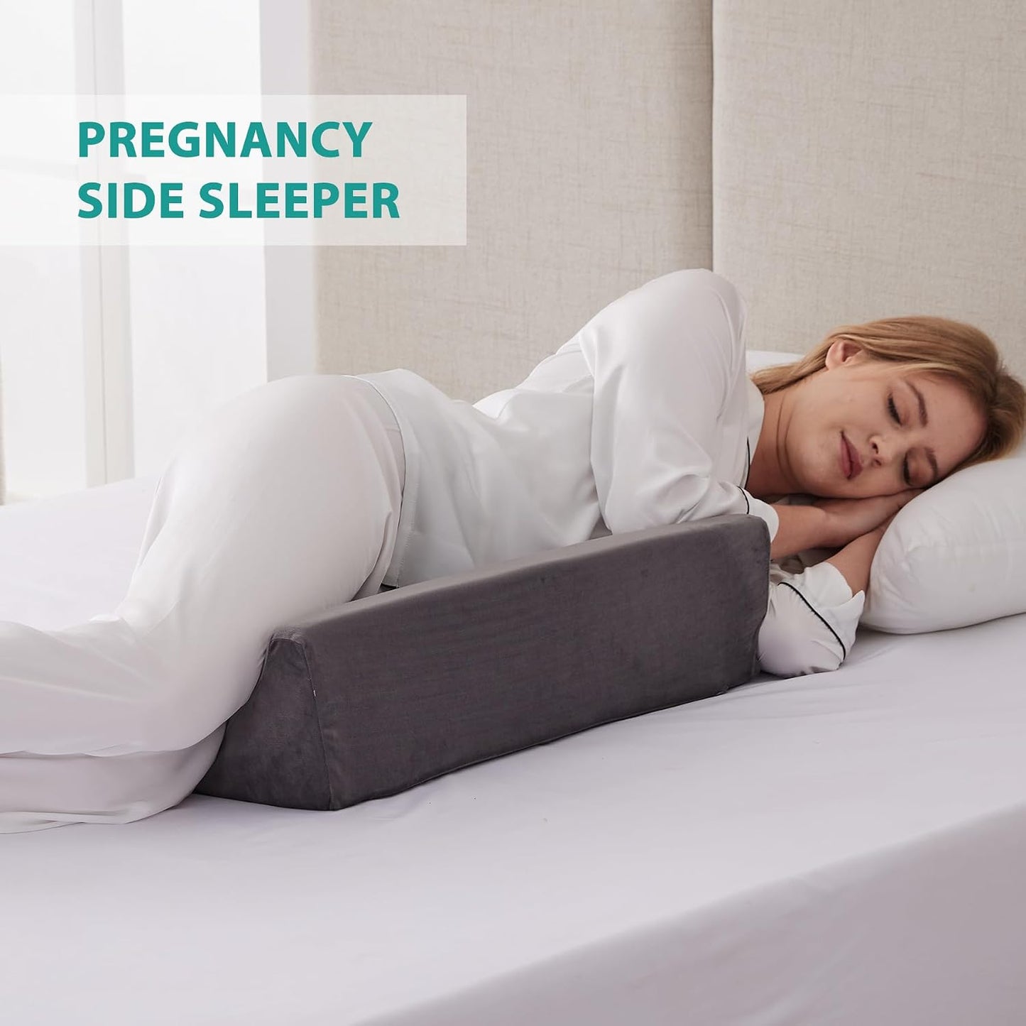 Bedluxe Knee Pillow for Back Sleeping, Leg Pillow Knee Wedge Pillow, Memory Foam Wedge Pillows for Legs Post Surgery, Triangle Pillow for Knee Support, Leg Elevation, Knees Hip Back Pain Relief, White