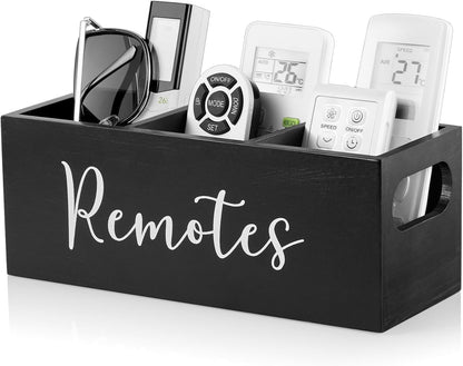 DRASTAR Remote Control Holder, Wood TV Remote Holder, Remote Storage Caddy, Remote Control Organizer (Black, 2 Slots)