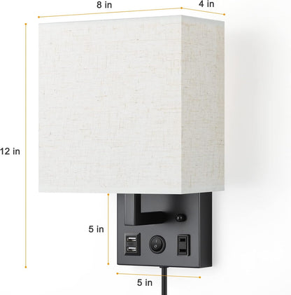 Vrisa Wall Sconces Wall Lamps for Bedrooms Set of 2 Plug in Bedside Lights Wall Mounted with USB Ports Outlet Wall Light Fixtures for Bedroom Living Room Black (2 Bulbs Included)