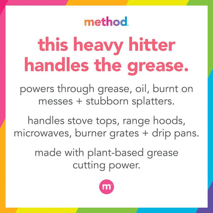 method Heavy Duty Degreaser, Lemongrass Scent, 28 fl oz | Cuts through Grease, Oil, Burnt-On Messes and Stubborn Splatters, For Use on Stove Tops, Range Hoods, Microwaves, and More