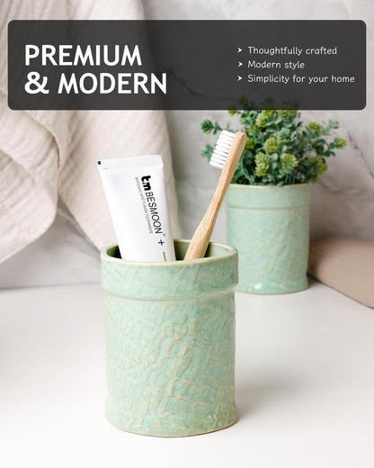 Toothbrush Holder, Tooth Brush Holder for Bathroom - Ceramic Toothbrush Cup White Toothbrush Holders Countertop, Makeup Brush Holder Pen Holder, 3.62" x 3.62" x 3.93", ANTIS'S HOME