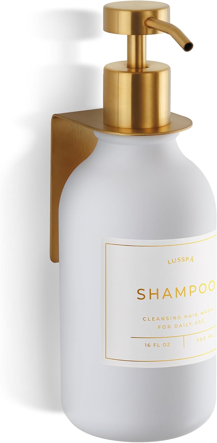 Shower Shampoo Dispenser Wall Mounted – 3 Refillable 16.9 oz Clear Bottles with Stainless Steel Pumps & No-Drill Adhesive Holders – Soap Dispenser Set for Bathroom (3 X Clear/Silver)