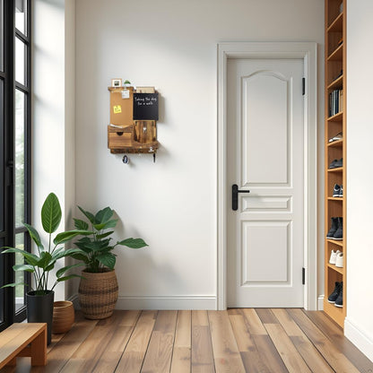 Key Holder for Wall Mount with Shelf and Mail Organizer, Key and Mail Holder with 16 Hooks, Farmhouse Entryway Organizer, Home Decor Rack (Pine Wood, White Washed)