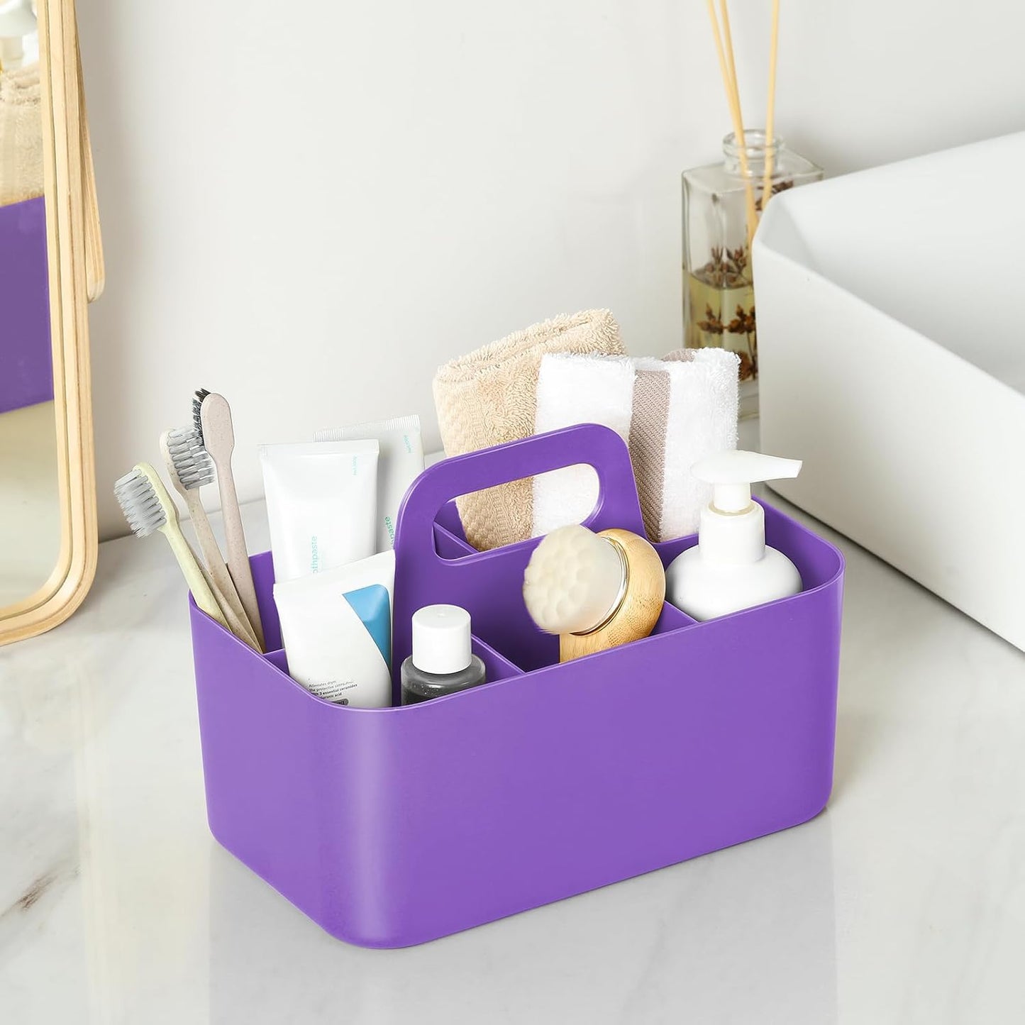 Multiuse Caddy Organizer with Handle, Portable Divided Plastic Tote Bin - Art Craft, Stationary Pen Marker Crayons, Makeup Hair Supplies Storage - Bathroom, Classroom, Dorm, Office, Desk Holder - Grey