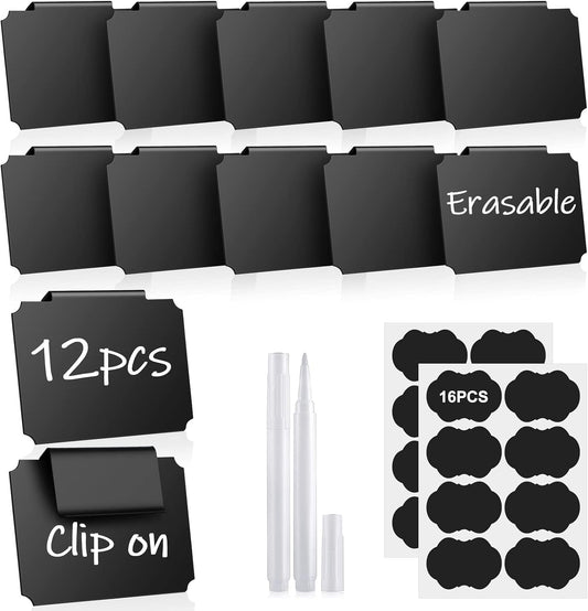 12PCS Basket Labels, Premium Bin Basket Labels Clip On, Pantry Basket Labels Tags for Storage Bins Fabric Cubes Wicker Organization