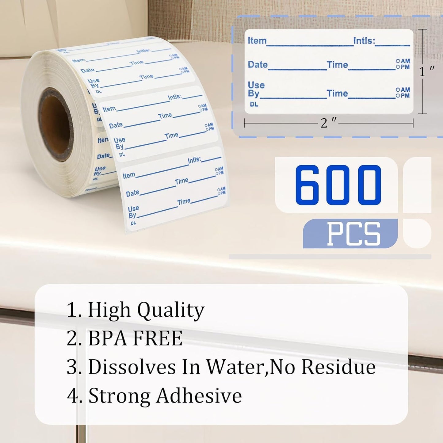 L LIKED 250 Dissolvable Labels 2"x 2" Use By Food Rotation Storage Label