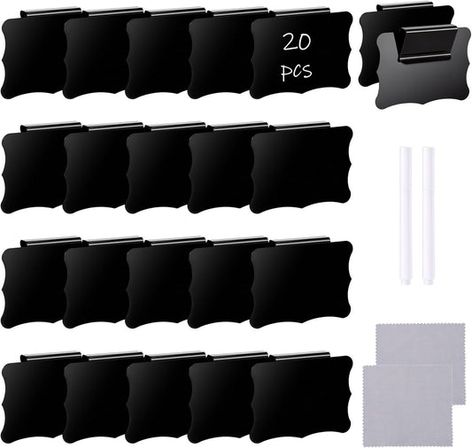 20 Pcs Basket Labels Clip On, Chalkboard Tags for Storage Bins | 2 Markers and 2 Wipe Cloths, Reusable , for Pantry Organisation, Kitchen Shelves, Cupboards, Office, Home