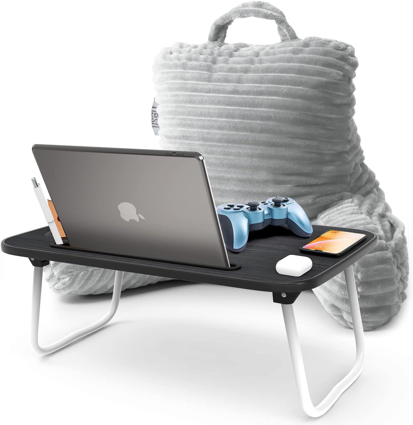 Nestl Reading Pillow with Shredded Memory Foam, Luxe Cut Plush Back Pillow for Sitting Up in Bed, Back and Arms Adjustable Support for Adult & Teens, Backrest Pillows with Washable Cover Dark Grey