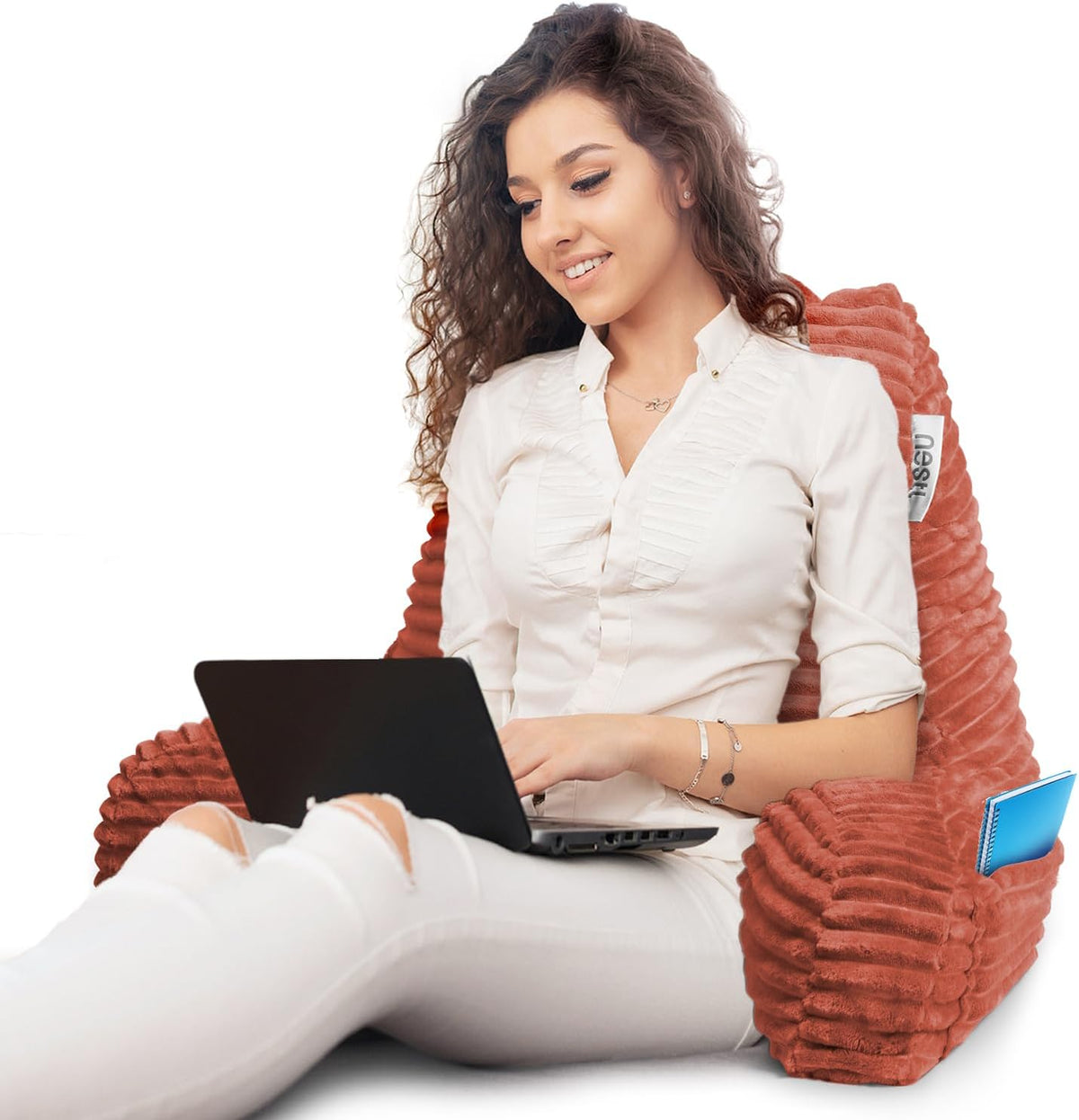 Hearth & Harbor Reading Pillow for Bed Adult – Back Pillow for Sitting in Bed, Standard Bed Pillows for Sitting Up in Bed, Foam Bed Chair Pillow, Stone Blue Bed Rest Pillow