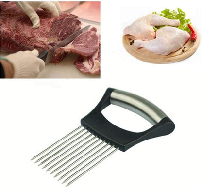Hovico Stainless Steel Onion Holder Fruits Veg Meat Tomato Cutter Slicer Peeler Chopper,Stainless Steel Cutting Kitchen Gadget