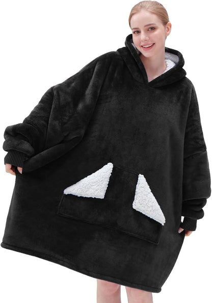 Touchat Wearable Blanket Hoodie, Oversized Sherpa Fleece Sweatshirt Blanket with Giant Hood Pocket and Sleeves for Adult, Warm & Cozy Grey Blanket Gifts for Women