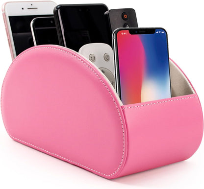 Remote Control Holders Organizer Box with 5 Compartment PU Leather Caddy | Multi-functional Office Desk Storage Caddy Store Tv Remote for Media Player,Brush,Pencil,Glassees&Office Supplies