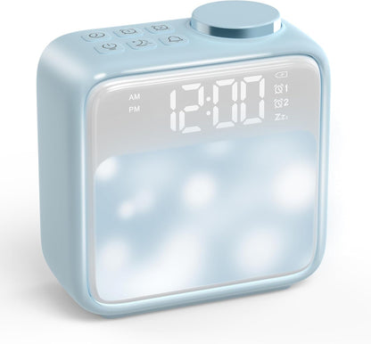 AIRIVO Alarm Clock Night Lights, Built-in Battery Alarm Clock for Bedrooms, 6 Scenes & White Noise Sync, Dual Alarms & Snooze, for Heavy Sleepers, Gifts for Kids Teens