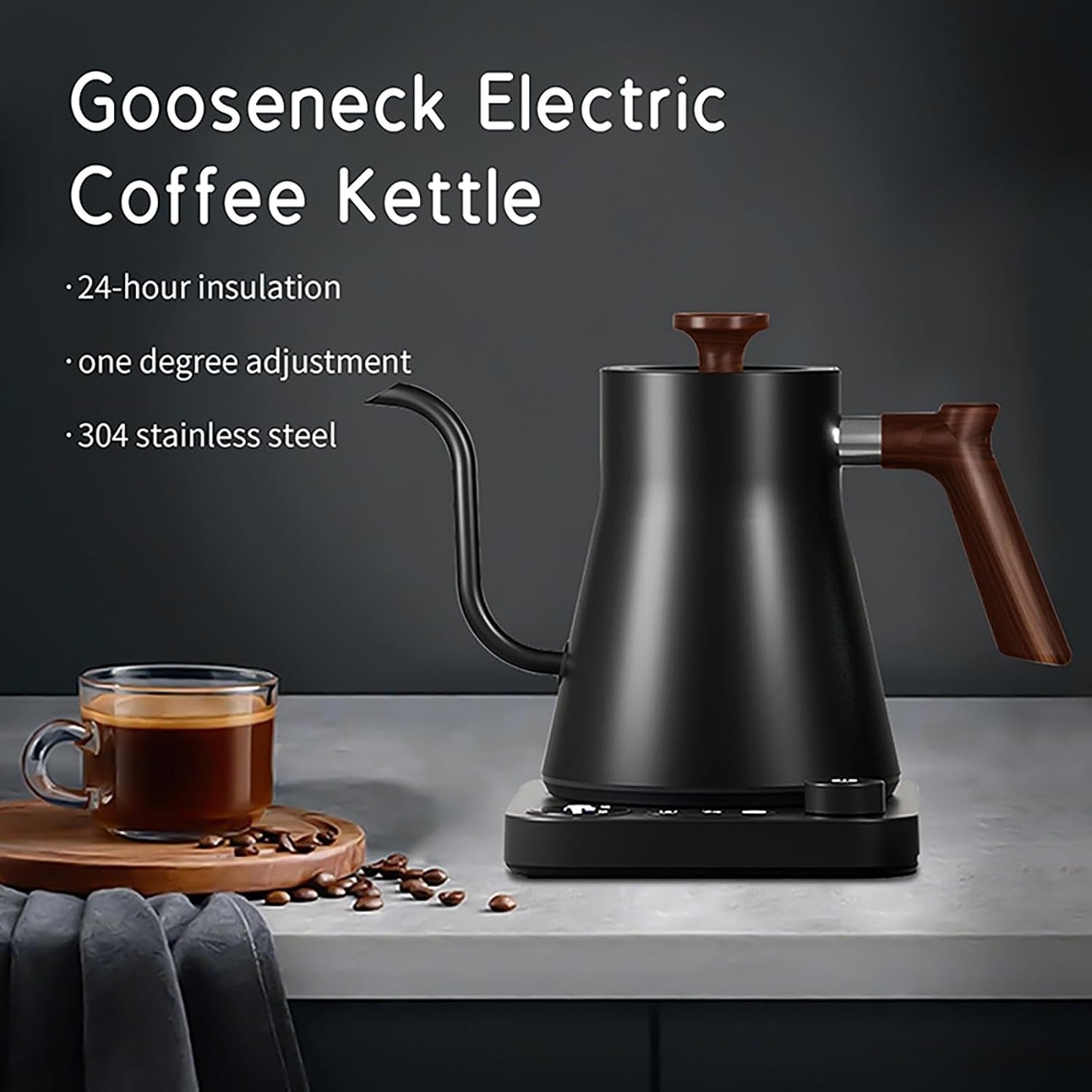 Gooseneck Electric Kettle, White, 0.9L | ±1℉ Temperature Control, 304 Stainless Steel, Ultra-Quiet, Auto Boil Detection, 8 Safety Protections & Memory Function